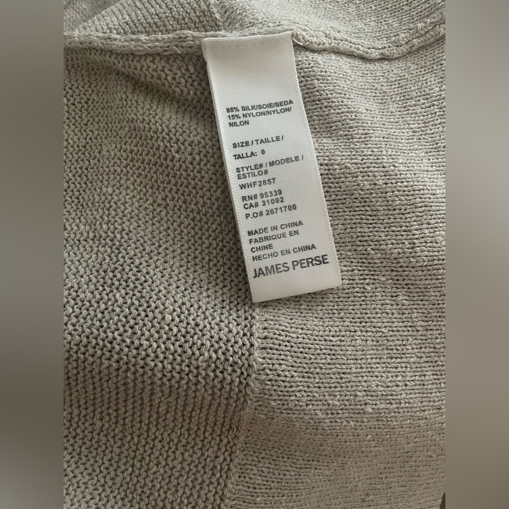 JAMES PERSE Draped Cardigan Silk Ecru Knit Linen/Beige NWT $295 Small/ Medium - Picture 9 of 14